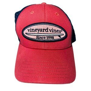 Vineyard Vines Pink Embroidered Surfboard Logo Blue Mesh Trucker Hat 1998 Surf